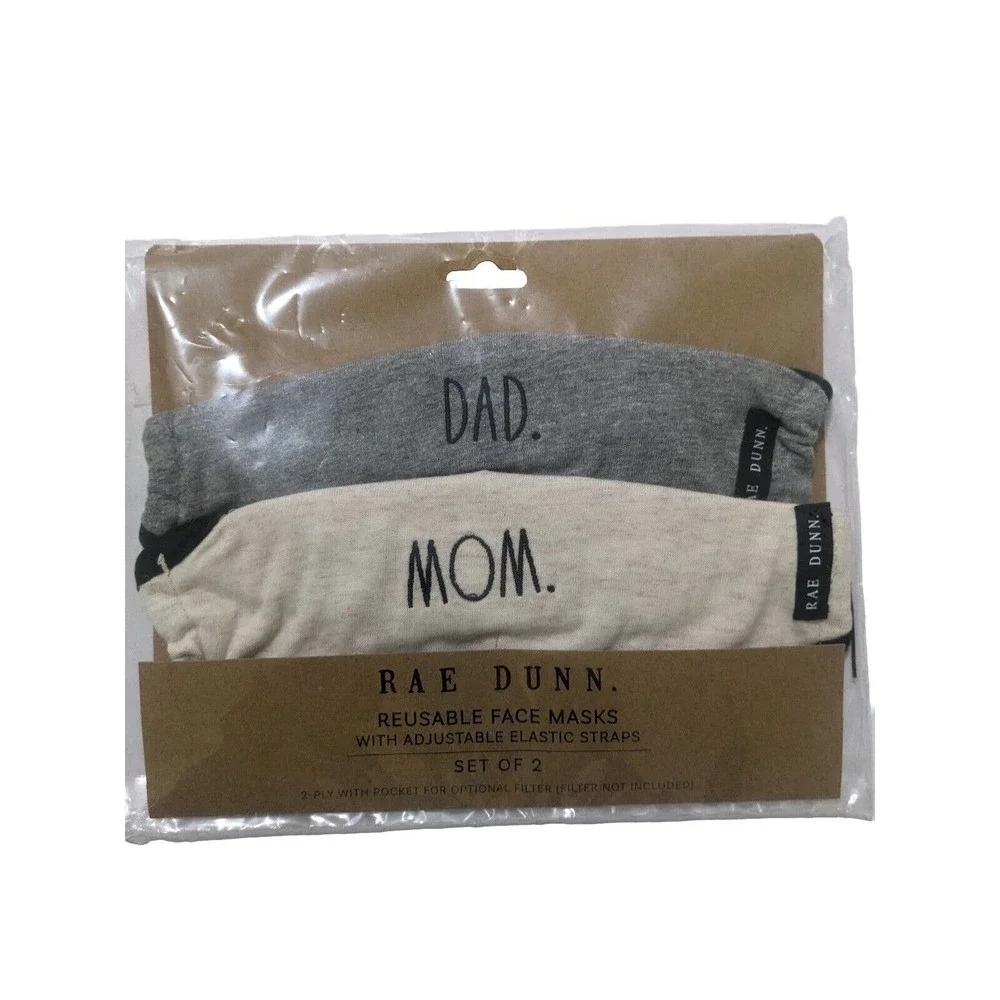3/$20 Rae Dunn Cloth Face Mask Mom Dad Gray Beige Reusable Embroidery New